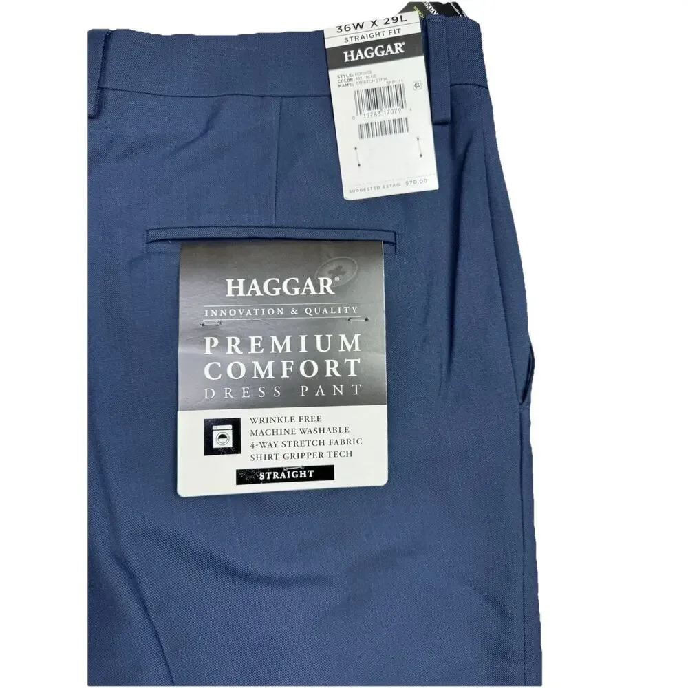 Haggar Premium Comfort Mens Straight Fit Dress Flat Front Pant 36W x 29L‎ Navy